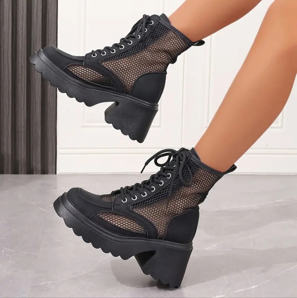 Black Mesh Platform Boots - Picture 2 of 11